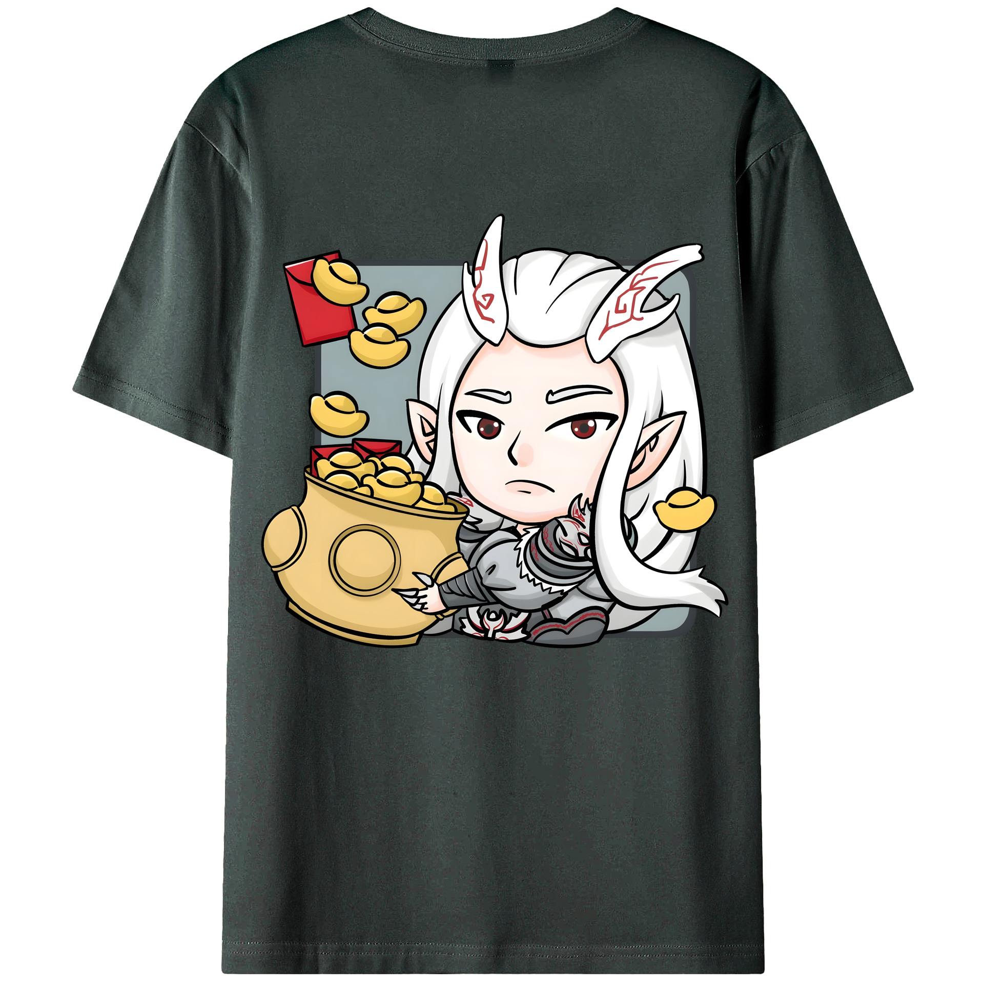 （画像用） Ne Zha 2 ナタ 魔童の大暴れ 綿100％ メンズ半袖Tシャツ（バックプリント） 通気性
